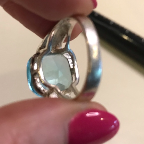Silver Ring with Rhinestones/Aquamarine Stone - Picture 6 of 6
